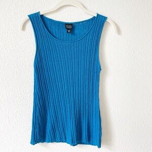 Eileen Fisher 100% Linen Ribbed Knit Tank Top Blue Size XS Coastal Colorful Boho